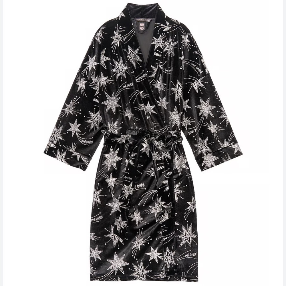 Victoria’s Secret Black Velvet Glitter Star Kimono